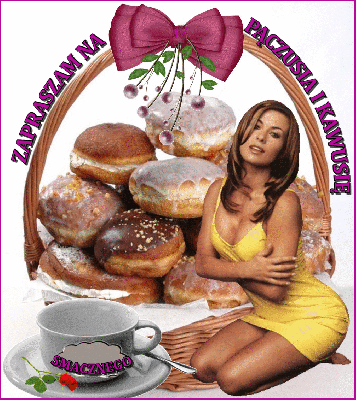 Kobieta zaprasza na pączka i kawę